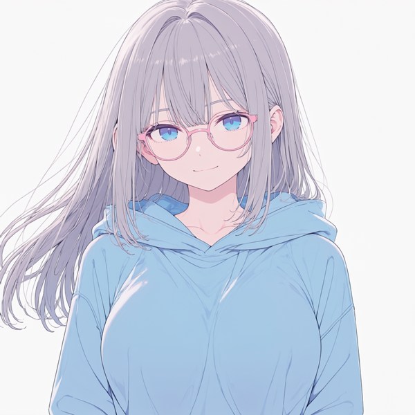 Atelier Aikaのアイコン：銀色の髪とピンクの眼鏡、水色のパーカーの女の子